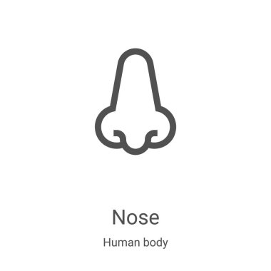 Burun ikonu vektörü, insan vücudu koleksiyonundan. İnce çizgili burun çizgisi ikon vektör çizimi. Web ve mobil uygulamalarda kullanmak için doğrusal sembol, logo, yazdırma ortamı