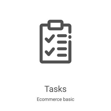 Ekommerce temel koleksiyonundan görev simgesi vektörü. İnce çizgi görevleri ana hatlı ikon vektör çizimi. Web ve mobil uygulamalarda kullanmak için doğrusal sembol, logo, yazdırma ortamı