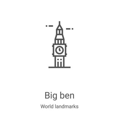 Dünya tarihi eser koleksiyonundan büyük bir Ben ikonu vektörü. İnce çizgi büyük Ben taslağı ikon vektör çizimi. Web ve mobil uygulamalarda kullanmak için doğrusal sembol, logo, yazdırma ortamı