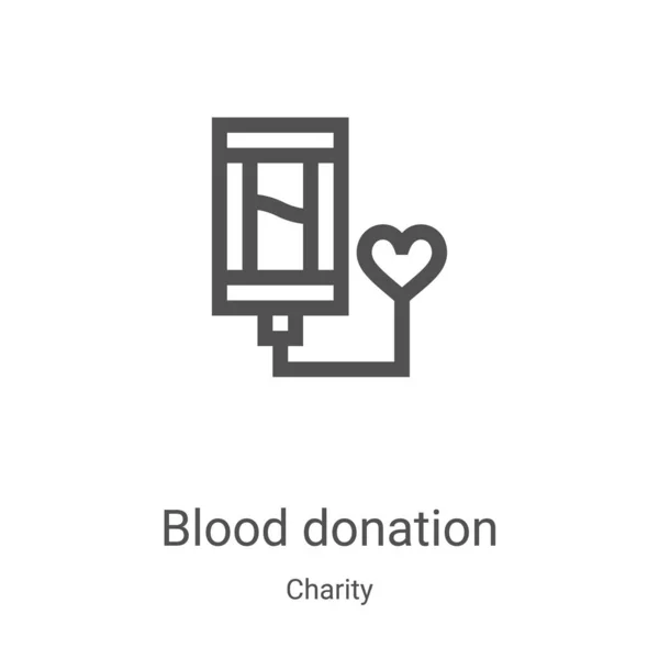 Vektor donasi darah ikon dari pengumpulan amal. Donasi darah garis tipis Garis luar gambar vektor ikon. Simbol linear untuk digunakan pada aplikasi web dan seluler, logo, media cetak - Stok Vektor