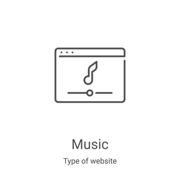 Διάνυσμα εικονίδιο μουσικής από τον τύπο της συλλογής ιστοσελίδα. Λεπτή γραμμή εικονογράφηση διάνυσμα εικονίδιο περίγραμμα μουσικής. Γραμμικό σύμβολο για χρήση σε εφαρμογές web και mobile, λογότυπο, έντυπα μέσα — Διανυσματικό Αρχείο