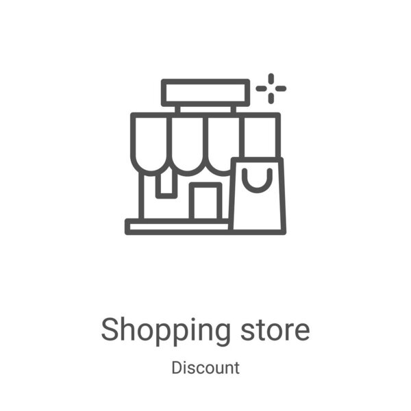 иконка магазина вектор из коллекции скидок. Тонкая линия магазина набросок иконки векторной иллюстрации. Линейный символ для использования в веб и мобильных приложениях, логотипе, печатных СМИ
