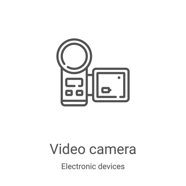 Вектор значков видеокамеры из коллекции электронных устройств. Тонколинейная видеокамера рисует контур иконки вектора. Линейный символ для использования в веб и мобильных приложениях, логотипе, печатных СМИ — стоковый вектор
