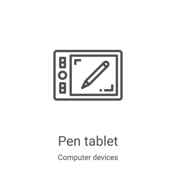 Stylo tablette icône vecteur de la collection d'appareils informatiques. Illustration vectorielle d'icône de contour de comprimé de stylo de ligne mince. Symbole linéaire pour utilisation sur applications web et mobiles, logo, médias imprimés — Image vectorielle