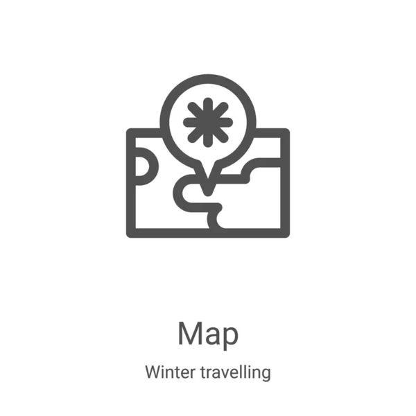 Mapa vector icono de la colección de viajes de invierno. Ilustración de vector de icono de esquema de mapa de línea delgada. Símbolo lineal para su uso en aplicaciones web y móviles, logotipo, medios impresos — Archivo Imágenes Vectoriales