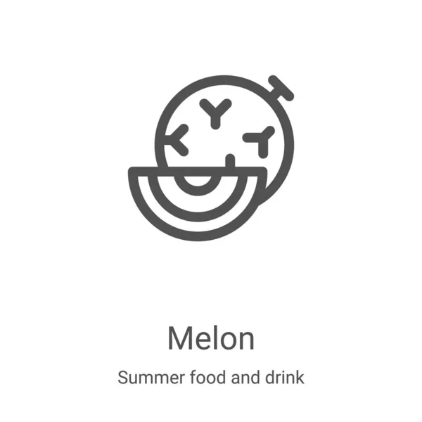 Vettore icona melone dalla collezione estiva di cibi e bevande. Illustrazione vettoriale dell'icona del contorno sottile del melone. Simbolo lineare per l'utilizzo su applicazioni web e mobili, logo, supporti di stampa — Vettoriale Stock