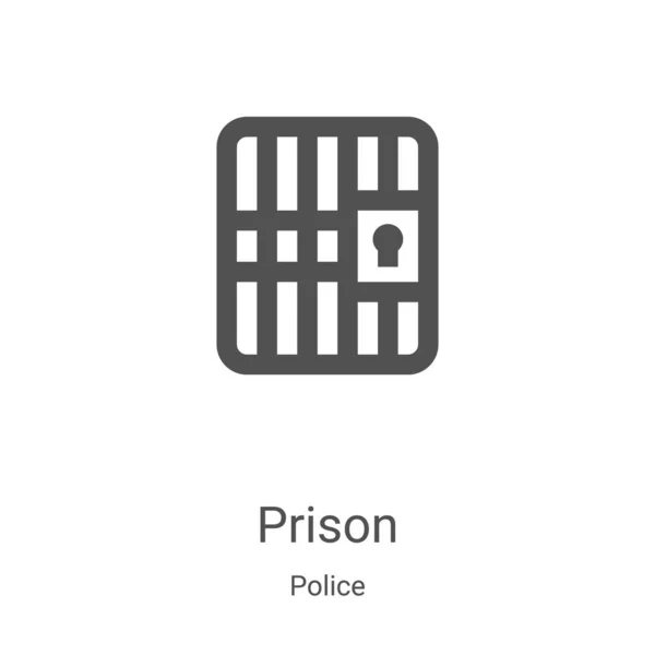 警察コレクションの刑務所アイコンベクター。細い線の刑務所のアウトラインアイコンのベクトルイラスト。Webやモバイルアプリ、ロゴ、印刷メディアで使用するための線形シンボル — ストックベクタ