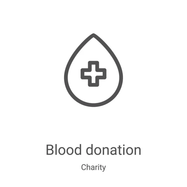 Vector icono de donación de sangre de la colección de caridad. Línea delgada donación de sangre contorno icono vector ilustración. Símbolo lineal para su uso en aplicaciones web y móviles, logotipo, medios impresos — Vector de stock