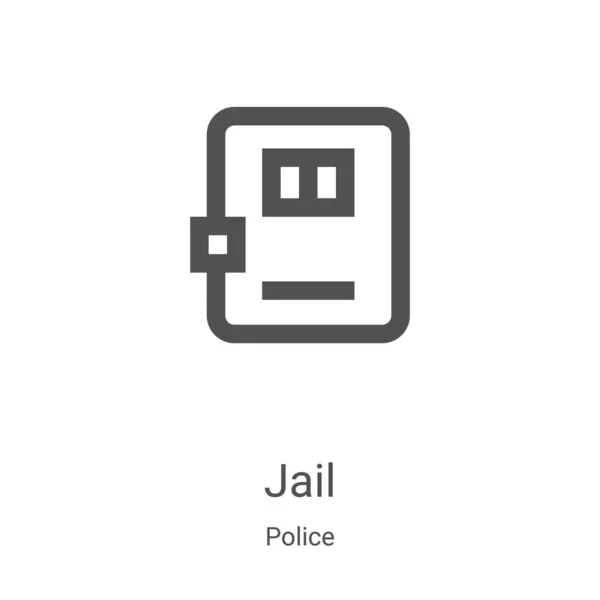 警察コレクションの刑務所アイコンベクトル細い線の刑務所のアウトラインアイコンのベクトルイラスト。Webやモバイルアプリ、ロゴ、印刷メディアで使用するための線形シンボル — ストックベクタ