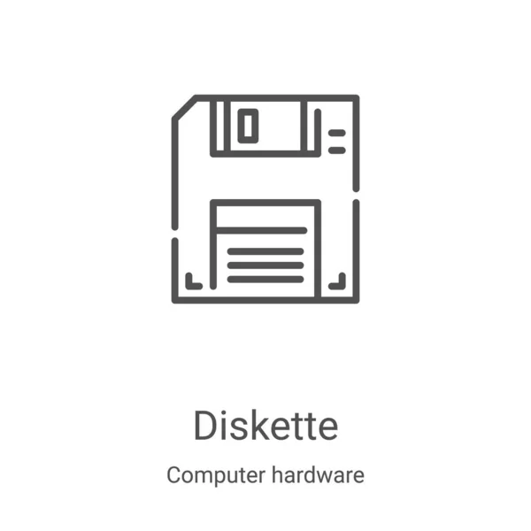 Diskette icoon vector uit computer hardware collectie. Dunne lijn diskette outline icoon vector illustratie. Lineair symbool voor gebruik op web- en mobiele apps, logo, printmedia — Stockvector