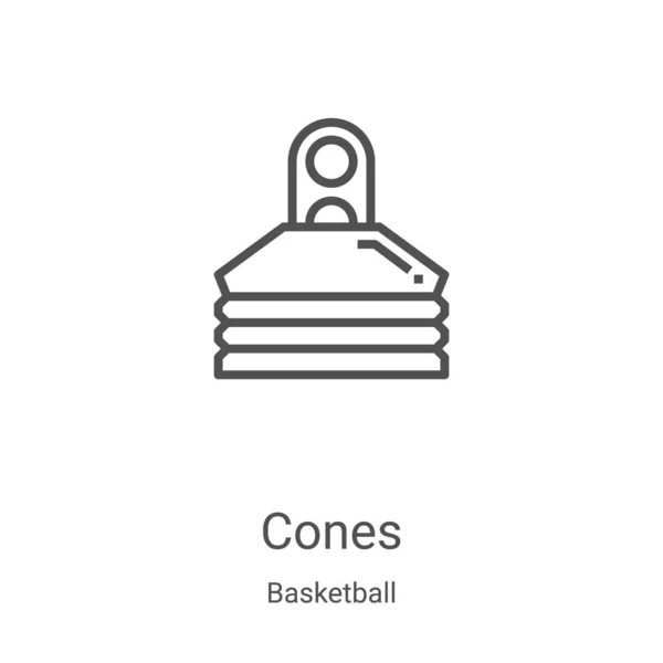 Cones icon vector from basketball collection. Thin line cones outline icon vector illustration. Linear symbol for use on web and mobile apps, logo, print media — Stock Vector