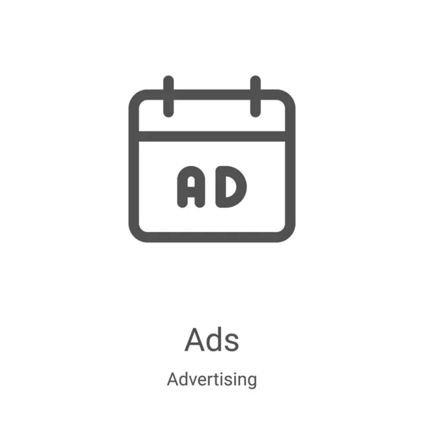 Vector icono de anuncios de la colección de publicidad. Los anuncios de línea delgada esbozan ilustración de vectores de iconos. Símbolo lineal para su uso en aplicaciones web y móviles, logotipo, medios impresos — Vector de stock