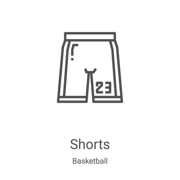 Vector icono de pantalones cortos de la colección de baloncesto. Línea delgada pantalones cortos contorno icono vector ilustración. Símbolo lineal para su uso en aplicaciones web y móviles, logotipo, medios impresos — Vector de stock