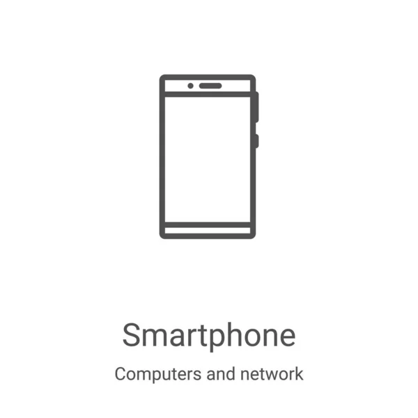 Smartphone icône vecteur des ordinateurs et de la collecte réseau. Illustration vectorielle d'icône de contour de smartphone à ligne mince. Symbole linéaire pour utilisation sur applications web et mobiles, logo, médias imprimés — Image vectorielle