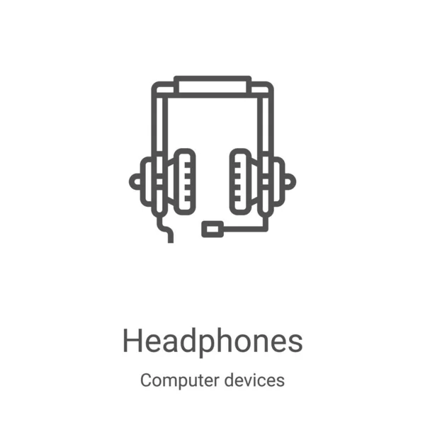 Casque icône vecteur de la collection de périphériques informatiques. Illustration vectorielle d'icône de contour de casque de ligne mince. Symbole linéaire pour utilisation sur applications web et mobiles, logo, médias imprimés — Image vectorielle