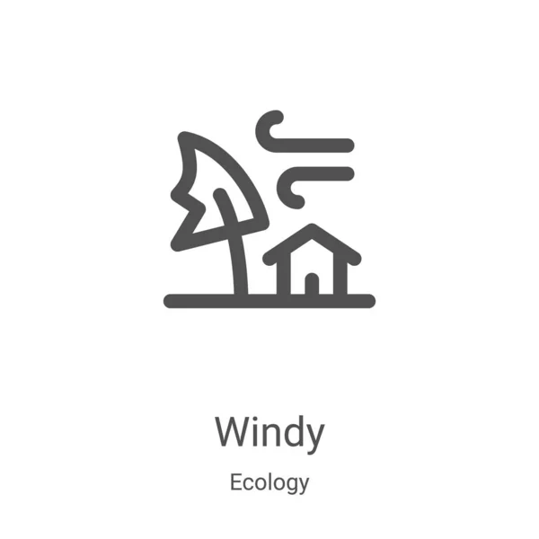 Windy icon vector from ecology collection. Thin line windy outline icon vector illustration. Linear symbol for use on web and mobile apps, logo, print media — Stock Vector