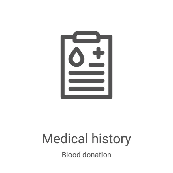 Vector de la historia clínica icono de la colección de donación de sangre. Línea delgada historia médica contorno icono ilustración vectorial. Símbolo lineal para su uso en aplicaciones web y móviles, logotipo, medios impresos — Vector de stock