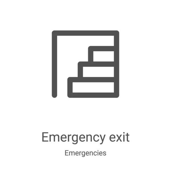 Vettore di icone di uscita di emergenza dalla raccolta delle emergenze. Linea sottile Illustrazione vettoriale icona contorno uscita di emergenza. Simbolo lineare per l'utilizzo su applicazioni web e mobili, logo, supporti di stampa — Vettoriale Stock