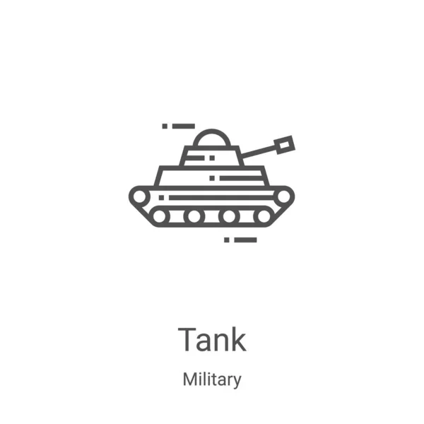 Вектор значка танка из военной коллекции. Тонкая линия танка наброска иконки векторной иллюстрации. Линейный символ для использования в веб и мобильных приложениях, логотипе, печатных СМИ — стоковый вектор