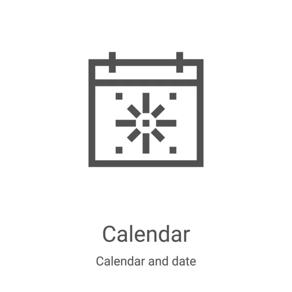 Vector icono de calendario de calendario y colección de fecha. Ilustración de vector de icono de contorno de calendario de línea delgada. Símbolo lineal para su uso en aplicaciones web y móviles, logotipo, medios impresos — Vector de stock