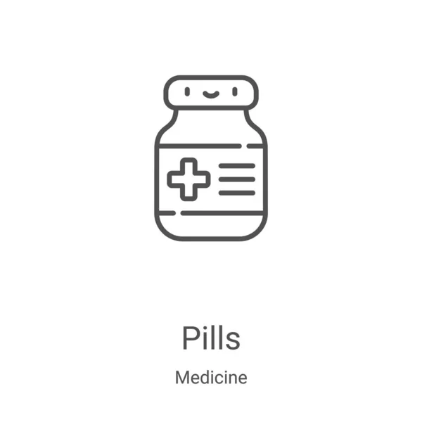 Pills icon vector from medicine collection. Thin line pills outline icon vector illustration. Linear symbol for use on web and mobile apps, logo, print media — Stock Vector