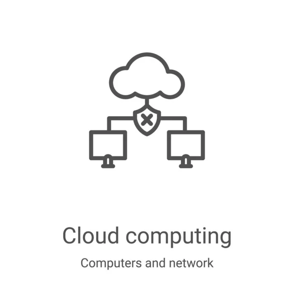 Vetor de ícone de computação em nuvem de computadores e coleção de rede. Computação em nuvem de linha fina esboço ícone vetor ilustração. Símbolo linear para uso em aplicativos web e móveis, logotipo, mídia impressa —  Vetores de Stock