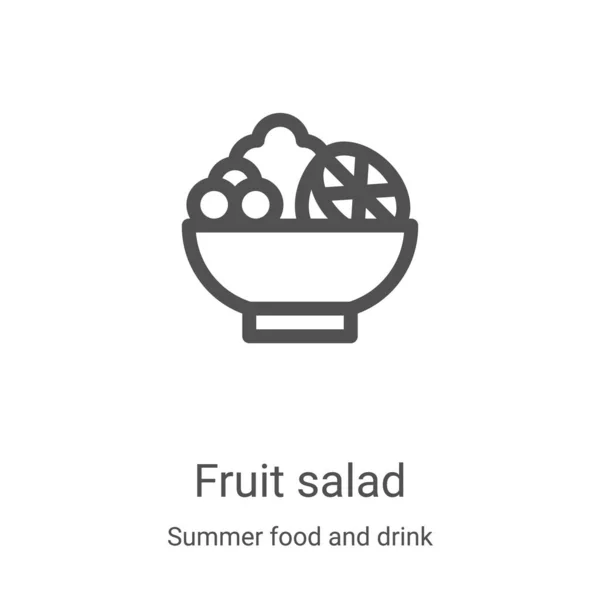 Vetor de ícone de salada de frutas da coleta de alimentos e bebidas de verão. Linha fina salada de frutas esboço ícone vetor ilustração. Símbolo linear para uso em aplicativos web e móveis, logotipo, mídia impressa — Vetor de Stock