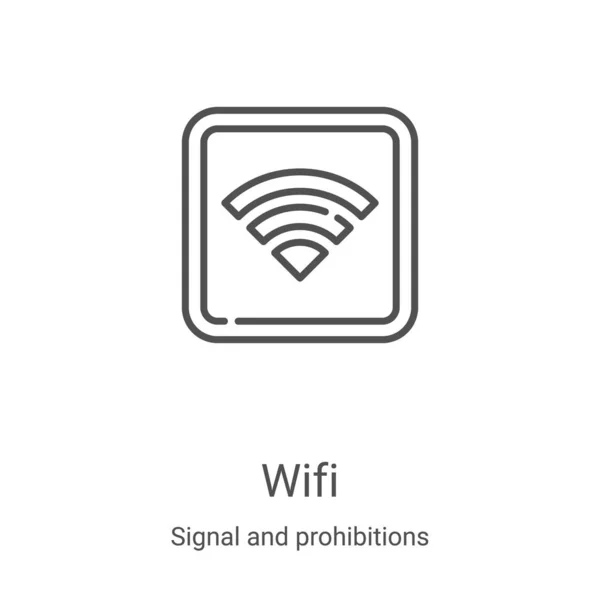 Wifi vector icono de la señal y prohibiciones de recogida. Línea delgada wifi esquema icono vector ilustración. Símbolo lineal para su uso en aplicaciones web y móviles, logotipo, medios impresos — Vector de stock