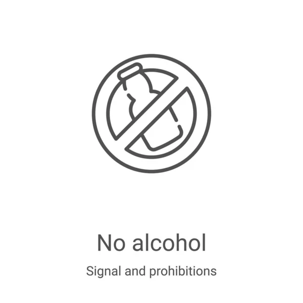 Ingen alkohol ikon vektor från signal och förbud samling. Tunn linje ingen alkohol kontur ikon vektor illustration. Linjär symbol för användning på webben och mobilappar, logotyp, tryckta medier — Stock vektor