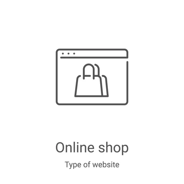 Vector icono de la tienda en línea del tipo de colección del sitio web. Línea delgada tienda en línea contorno icono ilustración de vectores. Símbolo lineal para su uso en aplicaciones web y móviles, logotipo, medios impresos — Vector de stock