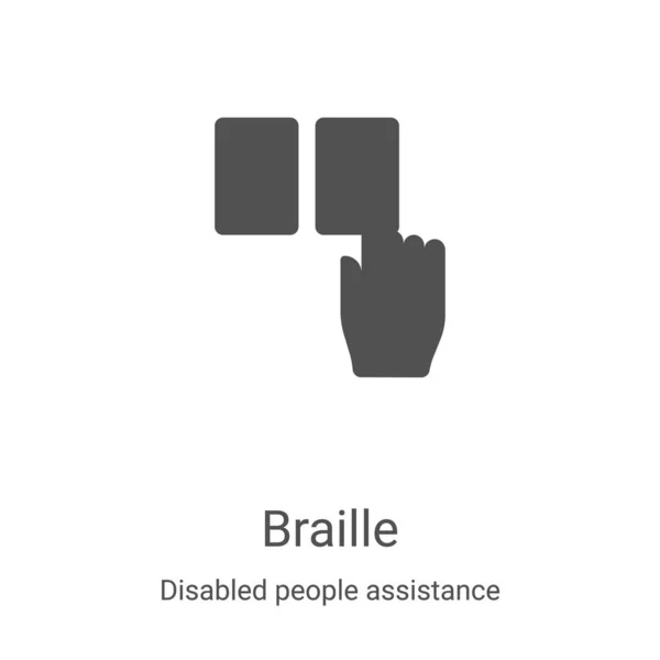 Braillezeichenvektor aus der Sammlung der Behindertenhilfe. Thin Line Braille Outline Icon Vektor Illustration. Lineares Symbol für Web- und Mobile-Apps, Logo, Printmedien — Stockvektor