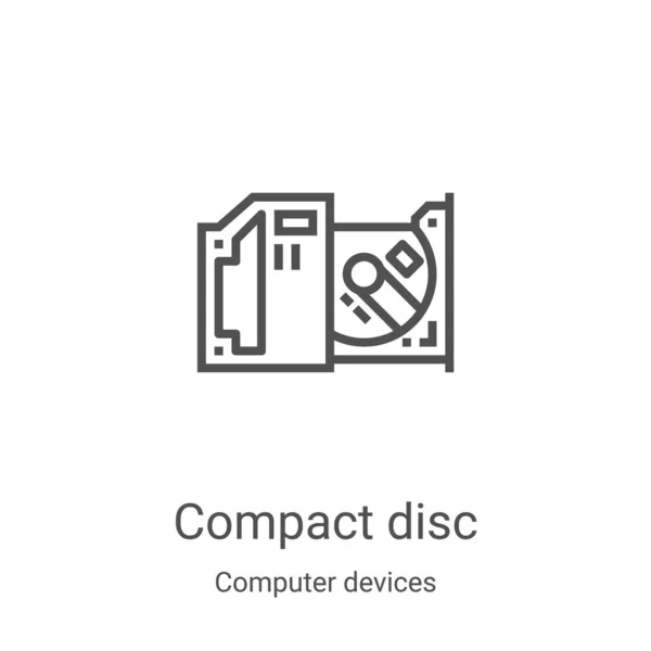 Disque compact icône vecteur de la collection d'appareils informatiques. Illustration vectorielle d'icône de contour de disque compact à ligne mince. Symbole linéaire pour utilisation sur applications web et mobiles, logo, médias imprimés — Image vectorielle