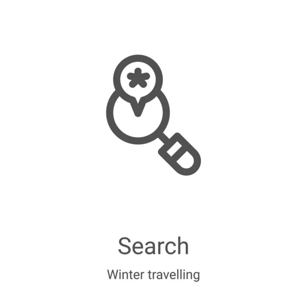 Vector icono de búsqueda de la colección de viajes de invierno. Ilustración de vector de icono de esquema de búsqueda de línea delgada. Símbolo lineal para su uso en aplicaciones web y móviles, logotipo, medios impresos — Vector de stock