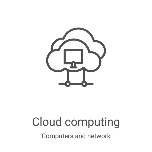 Вектор піктограм хмарних обчислень з комп'ютерів та колекції мереж. Тонка лінія хмарних обчислень контур піктограми Векторні ілюстрації. Лінійний символ для використання у веб- та мобільних додатках, логотипі, друкованих засобах масової інформації — стоковий вектор