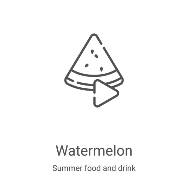 여름 음식 과 음료 컬렉션의 수박 아이콘 벡터. 얇은 선 수박 윤곽 아이콘 벡터 일러스트. 웹 과 모바일 앱에 사용하기 위한 선형 심볼, 로고, 인쇄 미디어 — 스톡 벡터