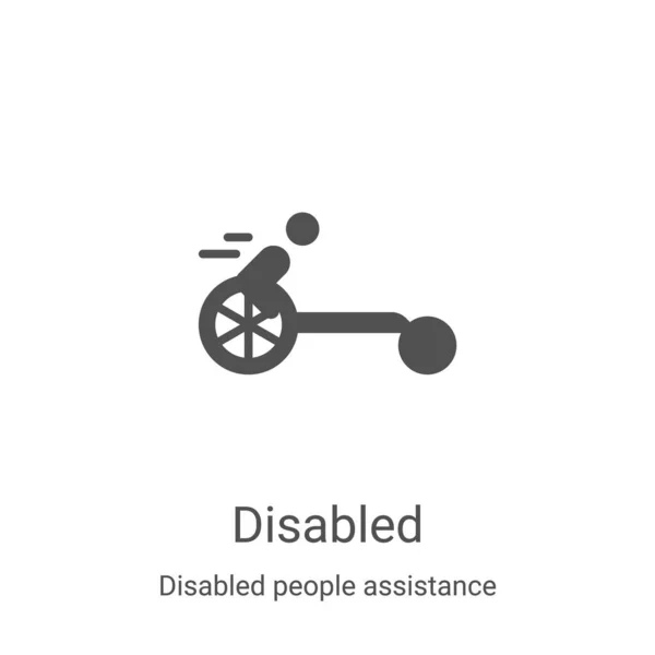 Wektor ikony niepełnosprawnej z kolekcji pomocy osobom niepełnosprawnym. Cienka linia wyłączony zarys ilustracji wektora ikony. Symbol liniowy do stosowania w aplikacjach internetowych i mobilnych, logo, mediach drukowanych — Wektor stockowy