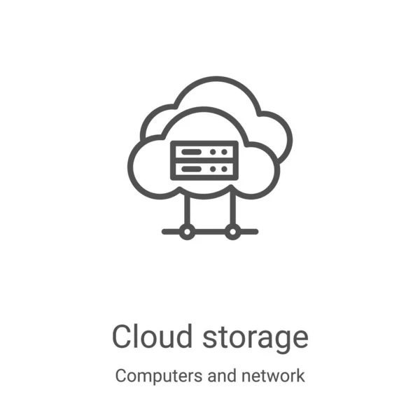 Wektor ikony pamięci masowej w chmurze z komputerów i kolekcji sieci. Cienki zarys chmury pamięci masowej ilustruje wektor ikony. Symbol liniowy do stosowania w aplikacjach internetowych i mobilnych, logo, mediach drukowanych — Wektor stockowy