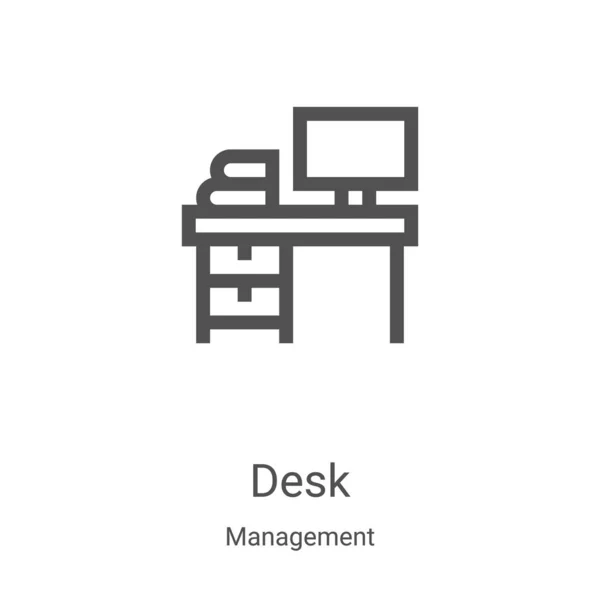 Desk icon vector uit management collectie. Dunne lijn bureau omtrek pictogram vector illustratie. Lineair symbool voor gebruik op web- en mobiele apps, logo, printmedia — Stockvector