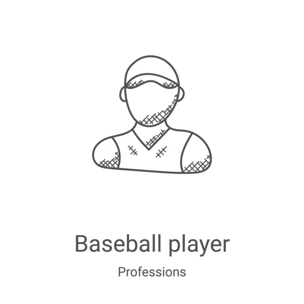 Jugador de béisbol vector icono de la colección profesiones. Línea delgada jugador de béisbol contorno icono ilustración vectorial. Símbolo lineal para su uso en aplicaciones web y móviles, logotipo, medios impresos — Vector de stock