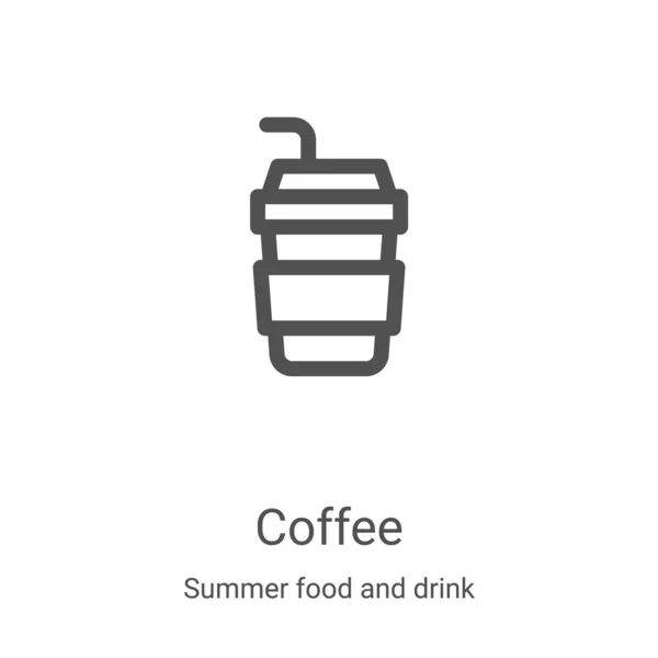 Vettore icona del caffè dalla collezione estiva di cibi e bevande. Illustrazione vettoriale icona contorno caffè linea sottile. Simbolo lineare per l'utilizzo su applicazioni web e mobili, logo, supporti di stampa — Vettoriale Stock