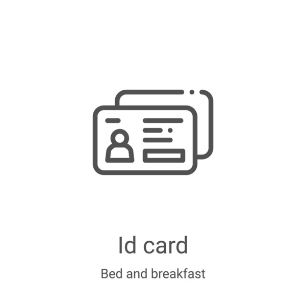 Vetor de ícone de cartão de id da coleção de cama e café da manhã. Ilustração do vetor do ícone do esboço do cartão de identificação da linha fina. Símbolo linear para uso em aplicativos web e móveis, logotipo, mídia impressa — Vetor de Stock