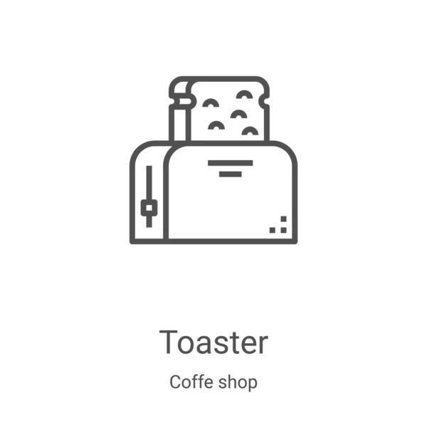 コーヒーショップコレクションのトースターアイコンベクトル。細い線トースターの輪郭アイコンのベクトルイラスト。Webやモバイルアプリ、ロゴ、印刷メディアで使用するための線形シンボル — ストックベクタ