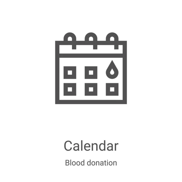 Vector icono de calendario de la recolección de donación de sangre. Ilustración de vector de icono de contorno de calendario de línea delgada. Símbolo lineal para su uso en aplicaciones web y móviles, logotipo, medios impresos — Vector de stock