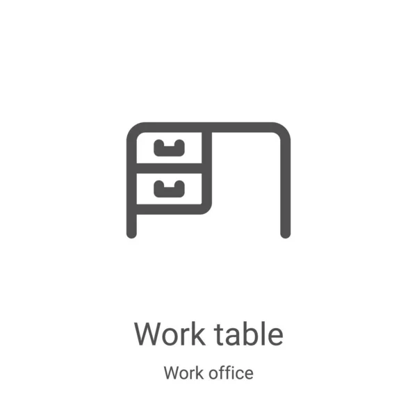 Vettoriale icona tavolo di lavoro dalla collezione ufficio di lavoro. Illustrazione vettoriale dell'icona a contorno sottile della tabella di lavoro. Simbolo lineare per l'utilizzo su applicazioni web e mobili, logo, supporti di stampa — Vettoriale Stock