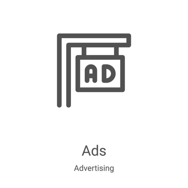 Διαφημίσεις διάνυσμα εικονίδιο από τη συλλογή διαφήμισης. Λεπτή γραμμή διαφημίσεις περίγραμμα εικονίδιο διανυσματική απεικόνιση. Γραμμικό σύμβολο για χρήση σε εφαρμογές web και mobile, λογότυπο, έντυπα μέσα — Διανυσματικό Αρχείο