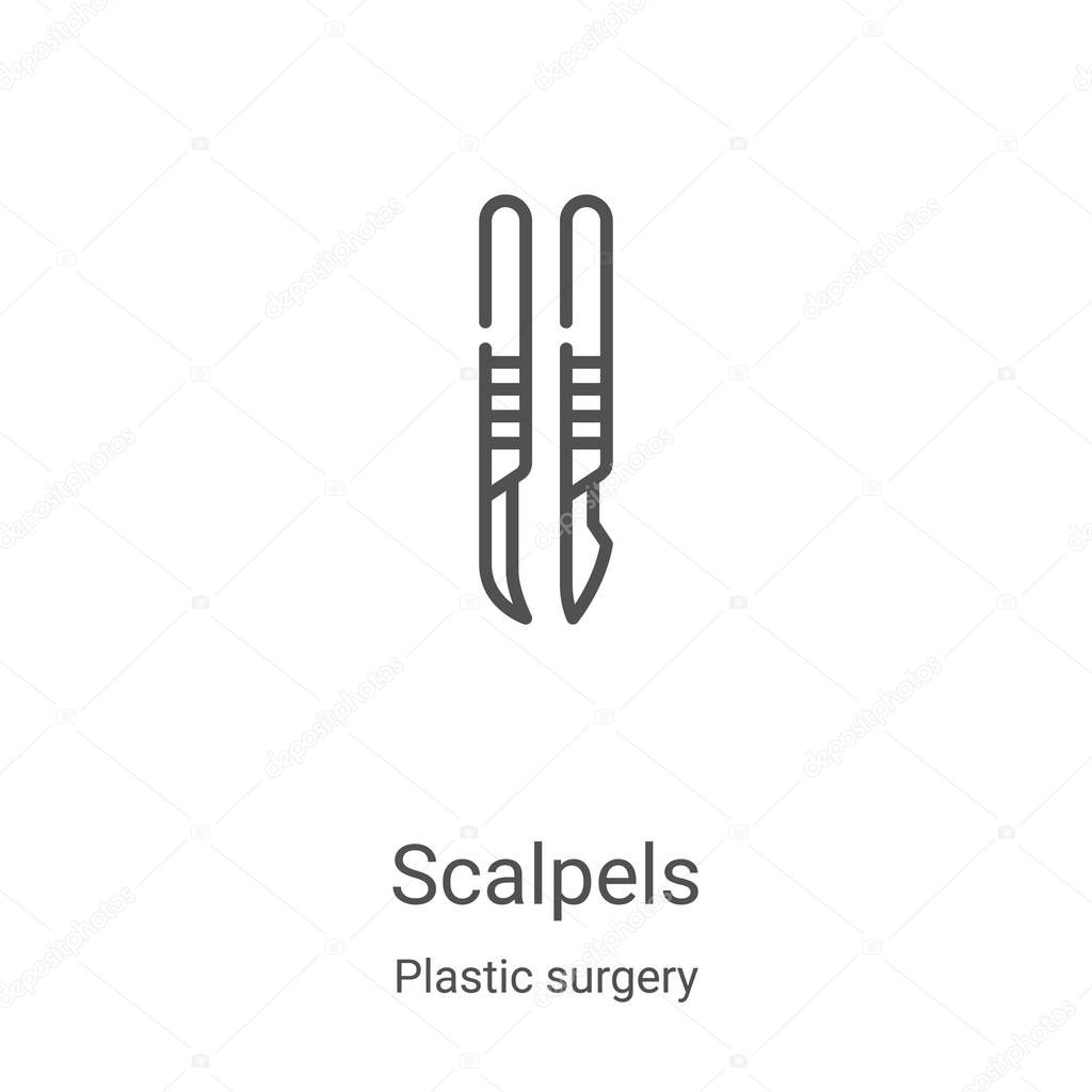 scalpels icon vector from plastic surgery collection. Thin line scalpels outline icon vector illustration. Linear symbol for use on web and mobile apps, logo, print media