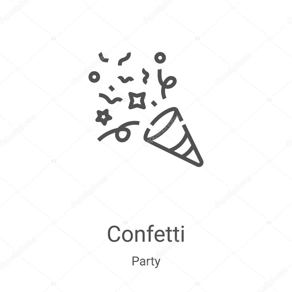 confetti icon vector from party collection. Thin line confetti outline icon vector illustration. Linear symbol for use on web and mobile apps, logo, print media