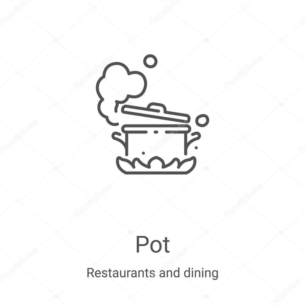 pot icon vector from restaurants and dining collection. Thin line pot outline icon vector illustration. Linear symbol for use on web and mobile apps, logo, print media