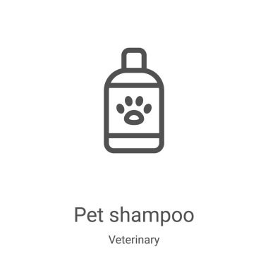 Veteriner koleksiyonundan hayvan şampuanı ikonu vektörü. İnce çizgi evcil hayvan şampuanı ana hatlı ikon vektör çizimi. Web ve mobil uygulamalarda kullanmak için doğrusal sembol, logo, yazdırma ortamı