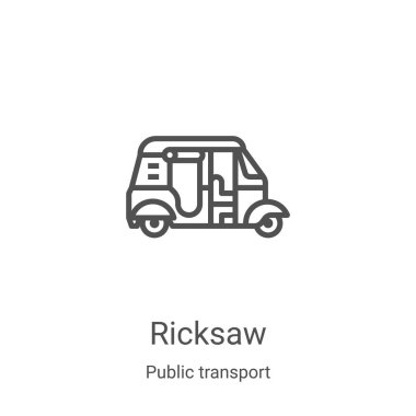 Toplu taşıma koleksiyonundan ricksaw ikon vektörü. İnce çizgili ricksaw ana hatlı ikon vektör çizimi. Web ve mobil uygulamalarda kullanmak için doğrusal sembol, logo, yazdırma ortamı